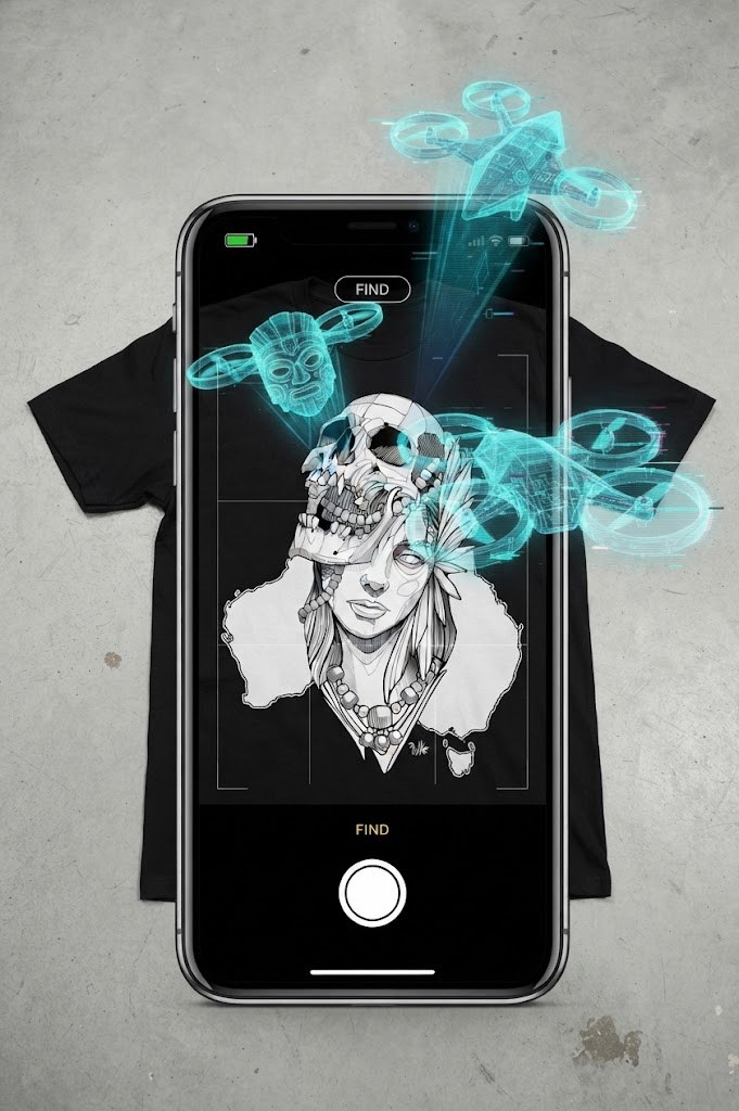 stylised AR interface and cyan drone design study