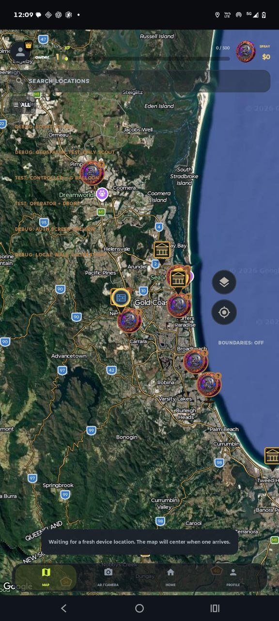 Android development map with artwork and location pins